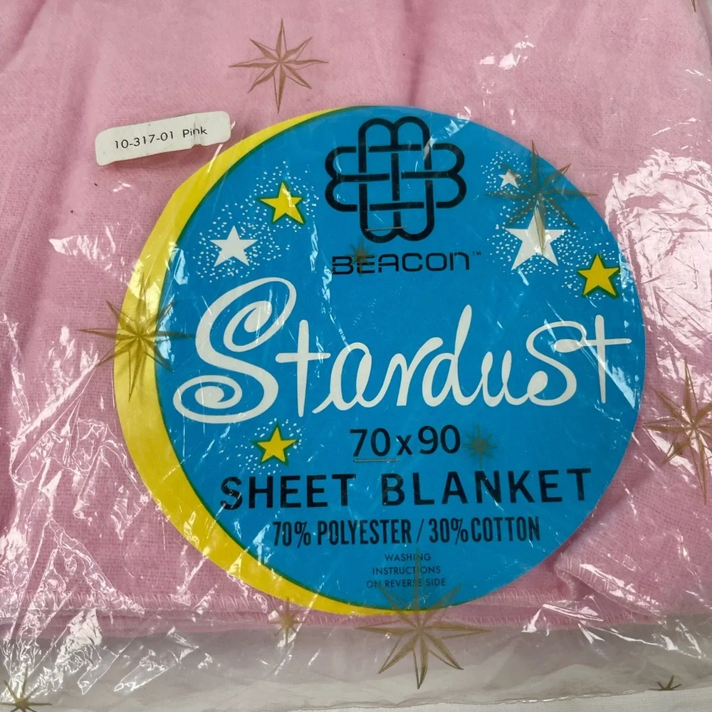 ⭐️Vintage Beacon Pink and Gold Stardust Sheet Blanket 70 x 90